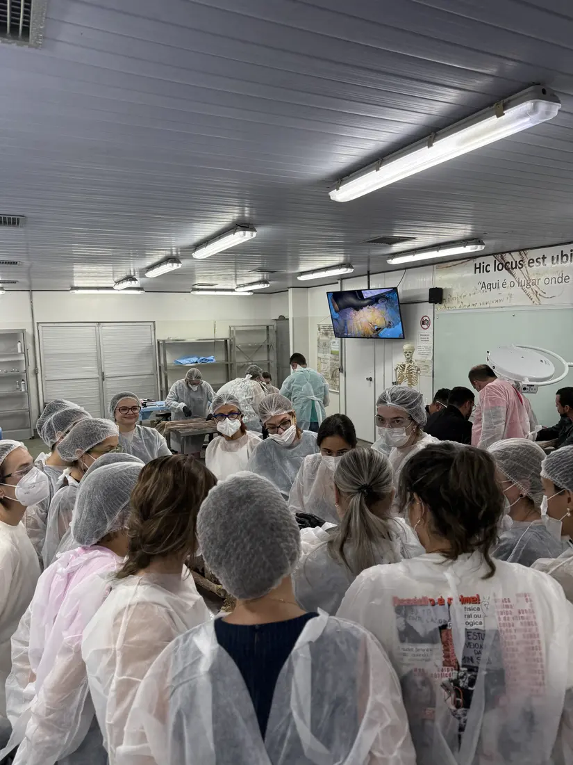 Alunos reunidos acompanhando uma explicação